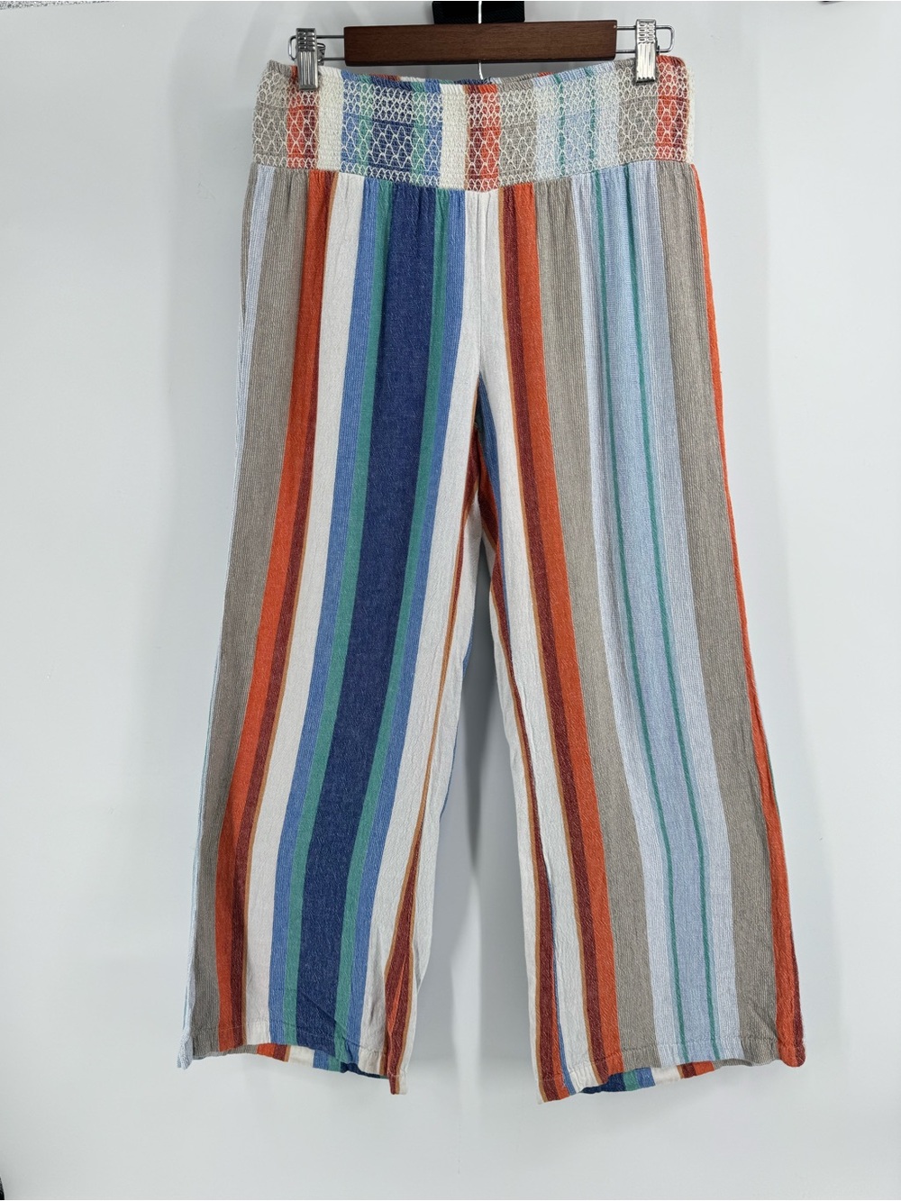Indigo Rein Striped Wide-Leg Linen Blend Fall Pants Women's Size Medium Boho